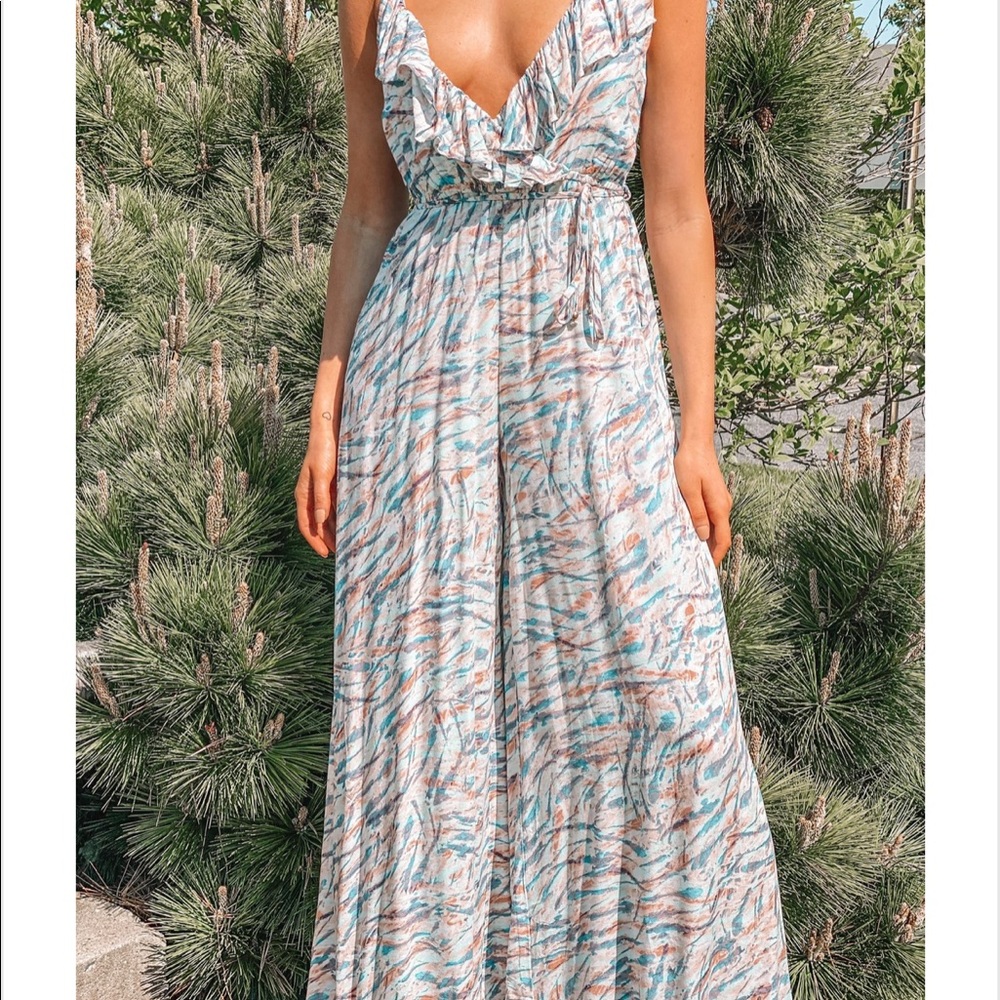 SOLD Ruffle Front Printed Jumpsuit - Picture 1 of 2